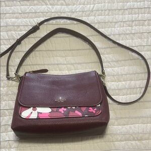 Kate Spade ♠️ Melody flap burgundy and Pink Floral Crossbody Bag